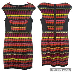 Signature London Style Womens Dress Sz 6 Geometric Triangle Sheath Cap Sleeve
